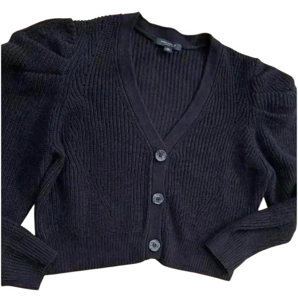Marc NY Women’s Crop Long Sleeve Puff Shoulder Buttons Black Quality Sweater xl
